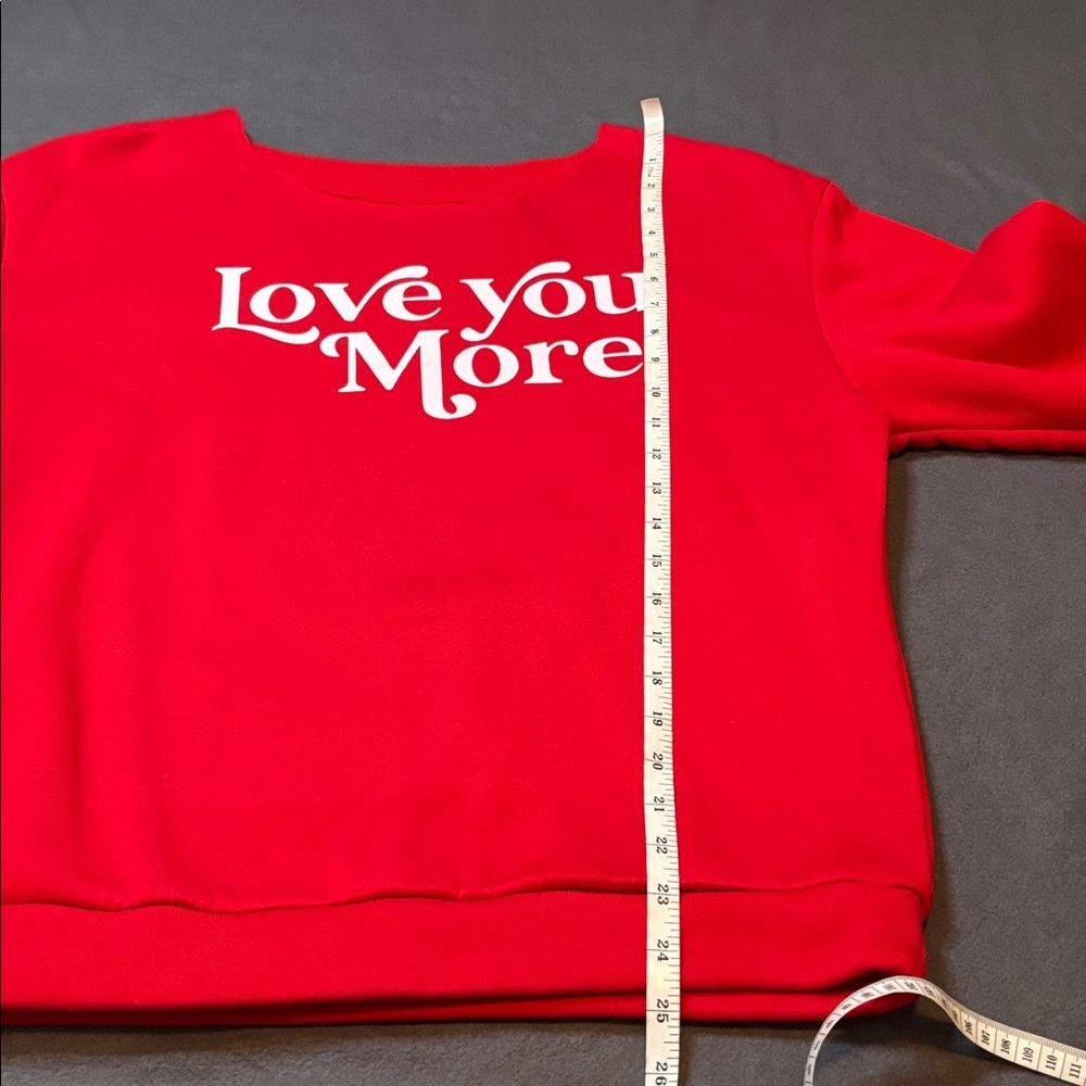 Love You More Cutoff Sweatshirt Long Sleeve Red Sz L - Picture 5 of 7